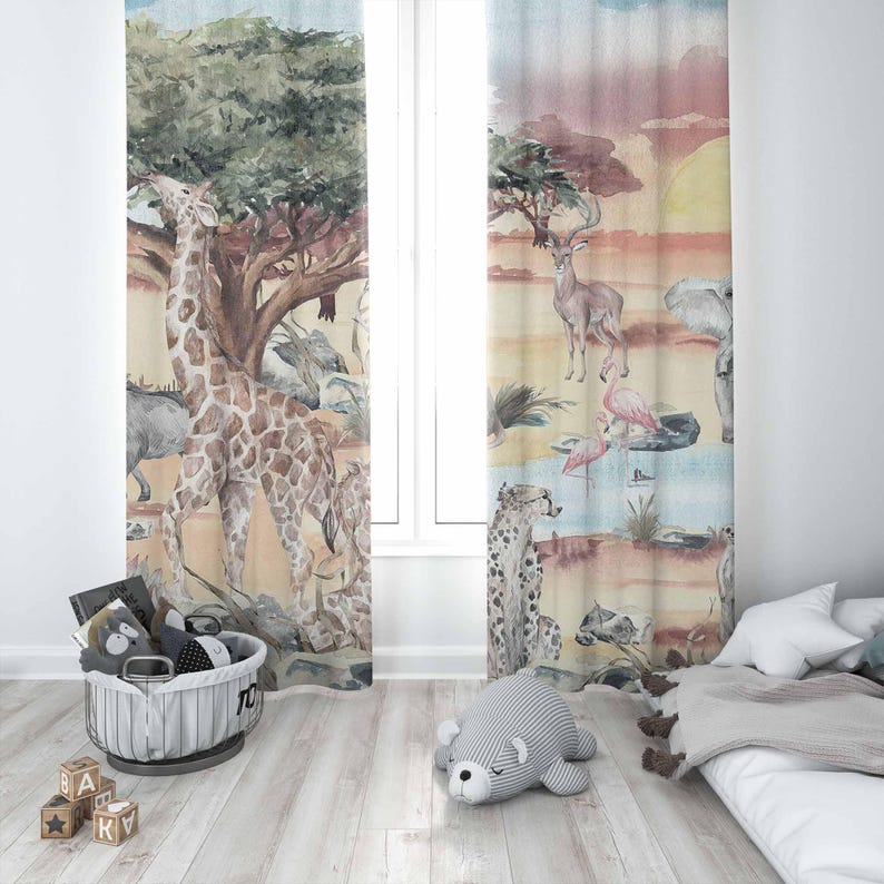 Safari Animals Curtain Kids Be - огляд і ціна Blackout Curtain Nursery