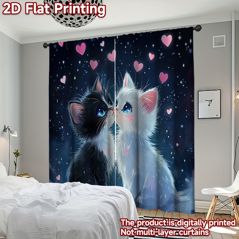 3D Romantic Cat and Stars Blac - огляд і ціна Blackout Curtain Nursery