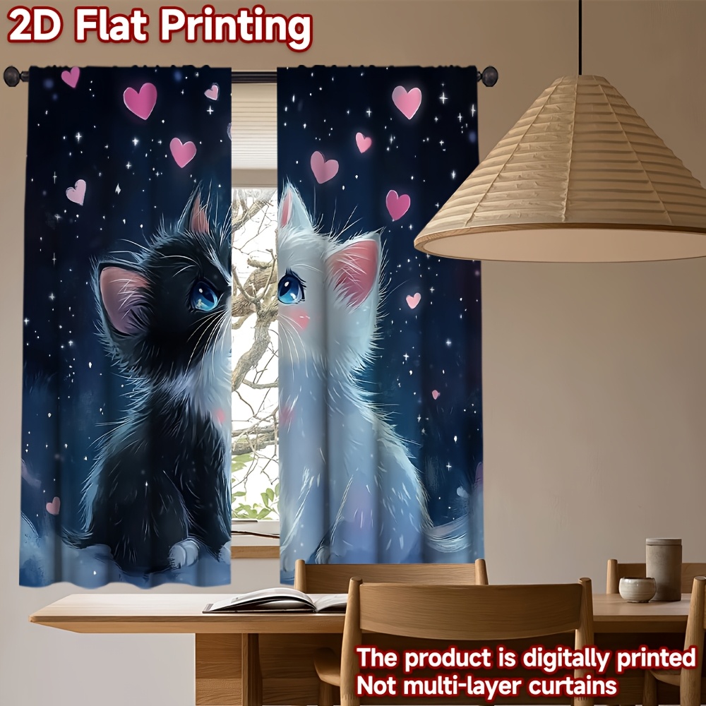 3D Romantic Cat and Stars Blac - огляд і ціна Blackout Curtain Nursery
