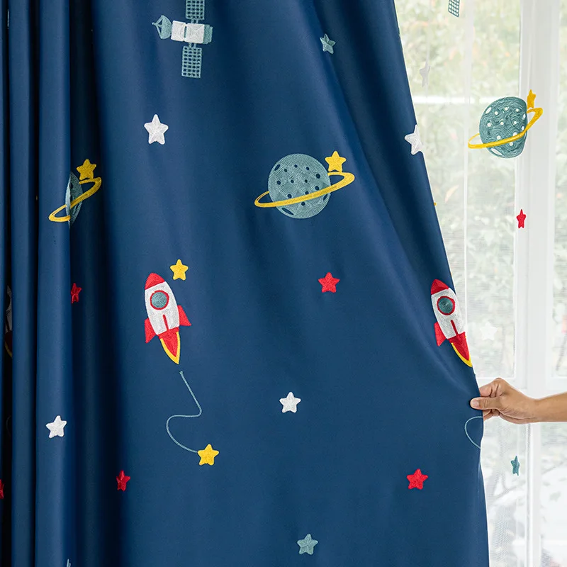 Navy Blue Cartoon Rocket Space - огляд і ціна Blackout Curtain Nursery